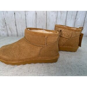 New BEARPAW Women's Shorty Exotic Iced Coffee Glitter Treated Suede Boots size 8